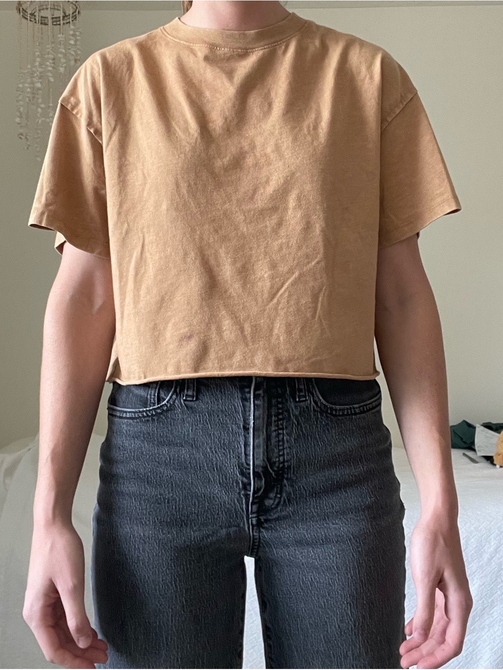 Classic Cropped Tee in Mustard Yellow - Women's Casual Top